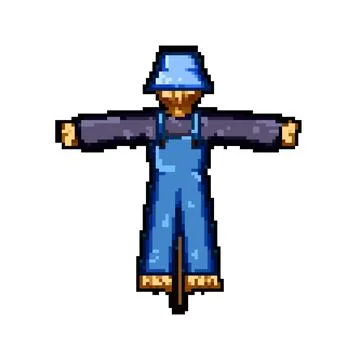 Farm scarecrow pixel art vector illustration Stock Illustration