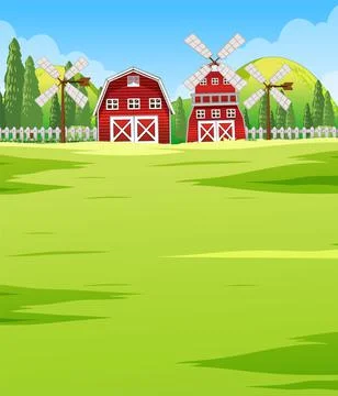 Farm scene landscape with barn Ilustração Stock