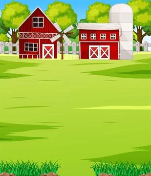 Farm scene landscape with barn Ilustração Stock