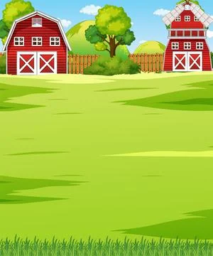 Farm scene landscape with barn Ilustração Stock