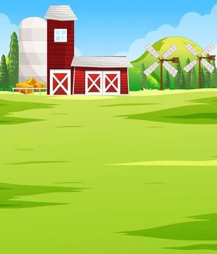 Farm scene landscape with barn Ilustração Stock