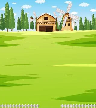 Farm scene landscape with barn Ilustração Stock