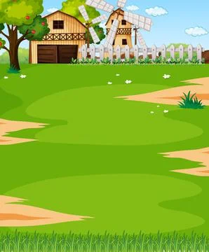 Farm scene landscape with barn Ilustração Stock