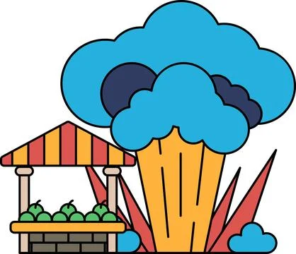 A farm scene with a large cloud in the background Stock Illustration