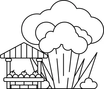 A farm scene with a large cloud in the background Stock Illustration