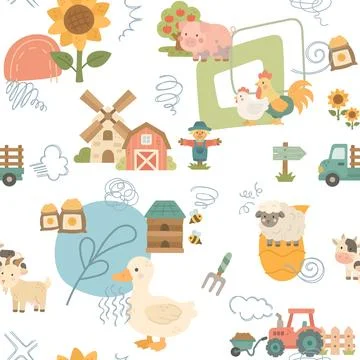 Farm seamless pattern set Stockillustratie