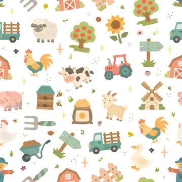 Farm seamless pattern set Stockillustratie