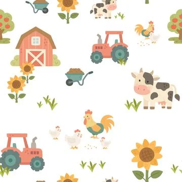 Farm seamless pattern set Stock Illustration
