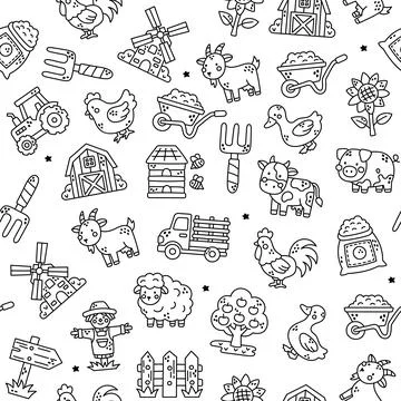 Farm seamless pattern set Stockillustratie