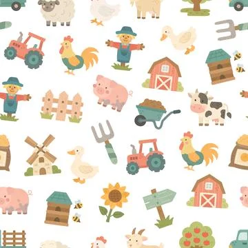 Farm seamless pattern set Stockillustratie