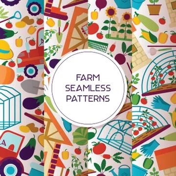 Farm seamless pattern vector farming house gardening backdrop farmer man Stock Illustration