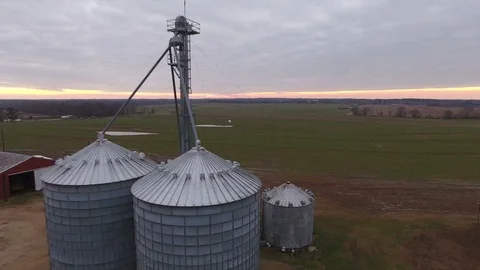 Farm silo drone at sunset Video stock 101122324
