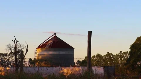 Farm silo sunset landscape. Stock Footage 155443284