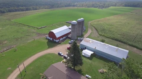 Farm silos drone flyover Stock Footage 82973304