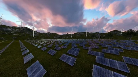 Farm Of Solar Pannels At Sunset Stock Footage 72698892