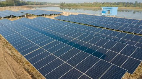 Farm solar power to replace the use of electricity to pump water. Stock Photos