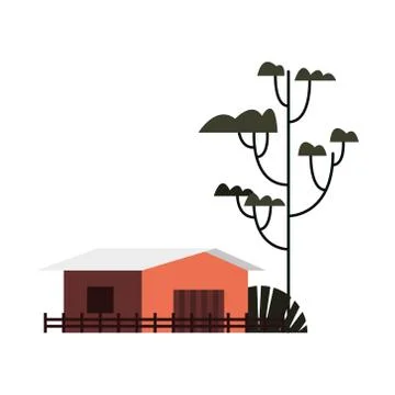 Farm stable building facade with tree plant Ilustración de archivo