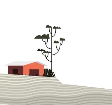 Farm stable building facade with tree plant Ilustración de archivo