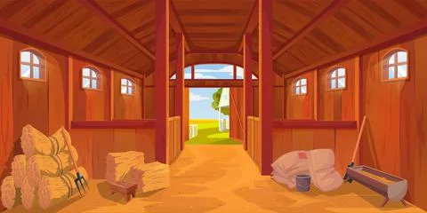 Farm stable or barn interior with sand on floor Stock Illustration