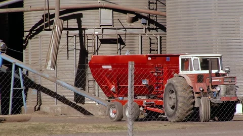 Farm Structures and a Tractor in La Pampa Province, Argentina. 4K. Stock Footage 243141728