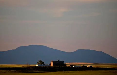 Farm at sunset Stock Photos