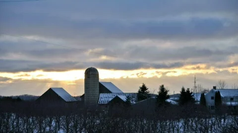 Farm Sunset time-lapse Stock Footage