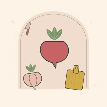 Farm to table beetroot and garlic ingredients. Decorative flat vector composi Stock Illustration