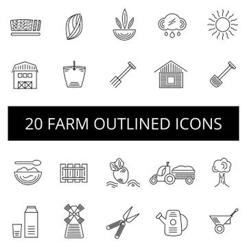 Farm thin icon set Stock Illustration