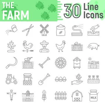 Farm thin line icon set, farming symbols Stock Illustration