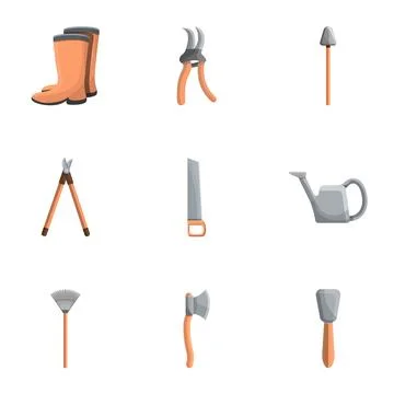 Farm tools icon set, cartoon style Stock Illustration