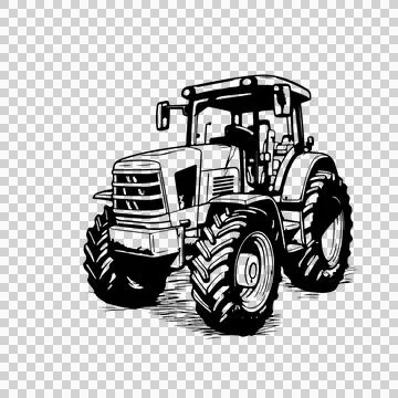 Farm Tractor Black Line Drawing stationary tires cabin Stock Illustration
