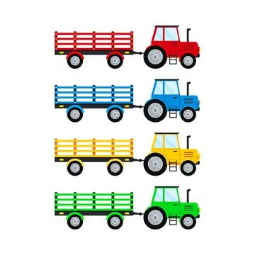 Farm tractor with open trailer set isolatet on white background. Stock Illustration