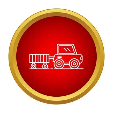 Farm tractor pulling trailer line icon concept Illustrazione stock