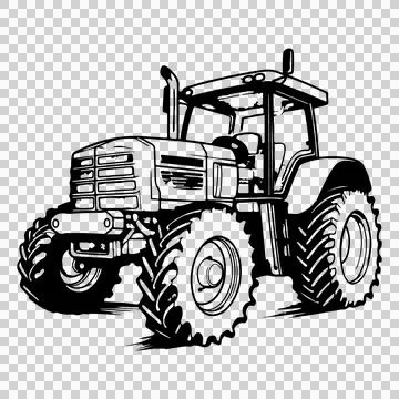 Farm Tractor Silhouette Front View wheels exhaust pipe cabin Stock Illustration