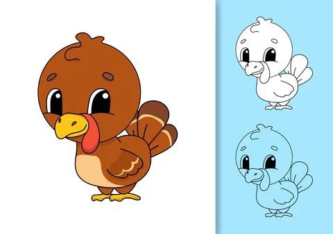 Farm turkey. Set of vector illustrations isolated on white and colored backgr Stock Illustration