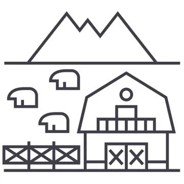 Farm in tuscany vector line icon, sign, illustration on white background, edi Stock Illustration