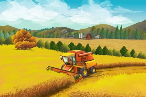 Farm, vector background. Rural landscape Stock Illustration