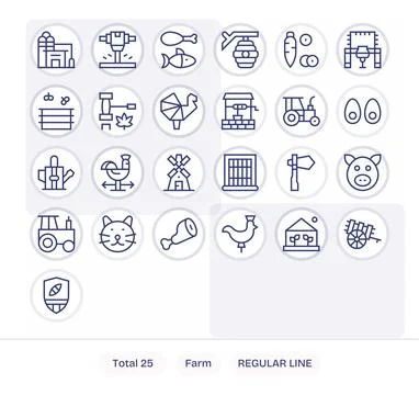 Farm Vector Icon Repository containing 25 Regular Line 256x256 PIXEL Perfec.. Stock Illustration