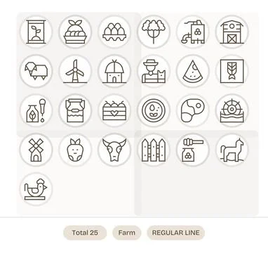 Farm Vector Icon Repository containing 25 Regular Line Retina Ready Grid Fi.. Stock Illustration