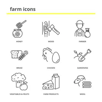 Farm vector icons set Stock Illustration