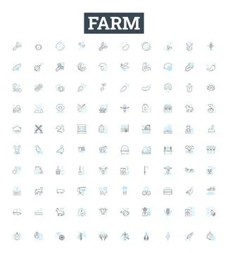 Farm vector line icons set. Farm, Agriculture, Crops, Livestock, Harvest, Fields Illustrazione stock