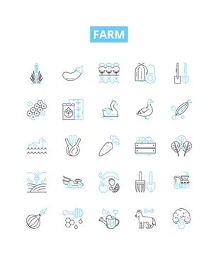 Farm vector line icons set. Farm, Agriculture, Crops, Livestock, Harvest, Fields Illustrazione stock