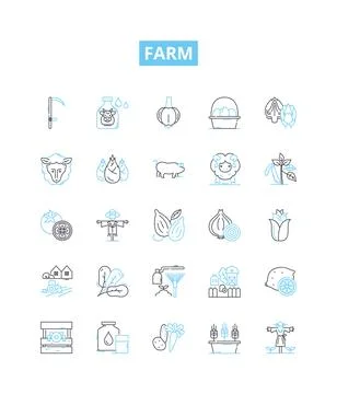Farm vector line icons set. Farm, Agriculture, Crops, Livestock, Harvest, Fields Illustrazione stock