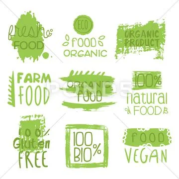 Farm Vegan Food Green Set Of Label Stock Illustration