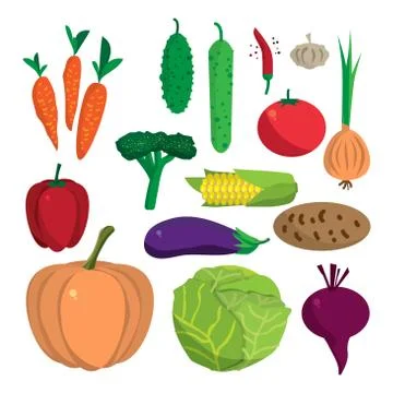 Farm vegetables flat vector cartoon set. Organic healthy food sy Illustrazione stock