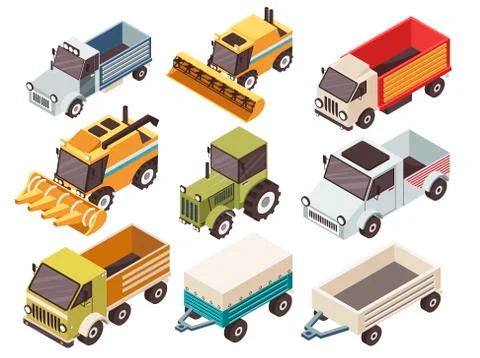 Farm Vehicles Isometric Set Stock Illustration