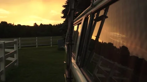 Farm VW Bus Sunset 2 Stock Footage 40510026