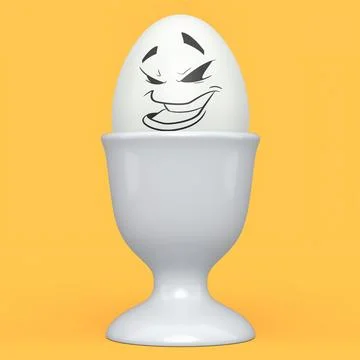 Farm white painted egg with expressions and funny face in ceramic egg cup Stock Illustration