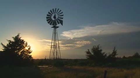 Farm Windmill at dusk Stock Footage 8955866