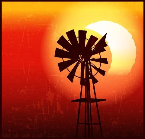 Farm windmill on an eclipse background Stock Illustration